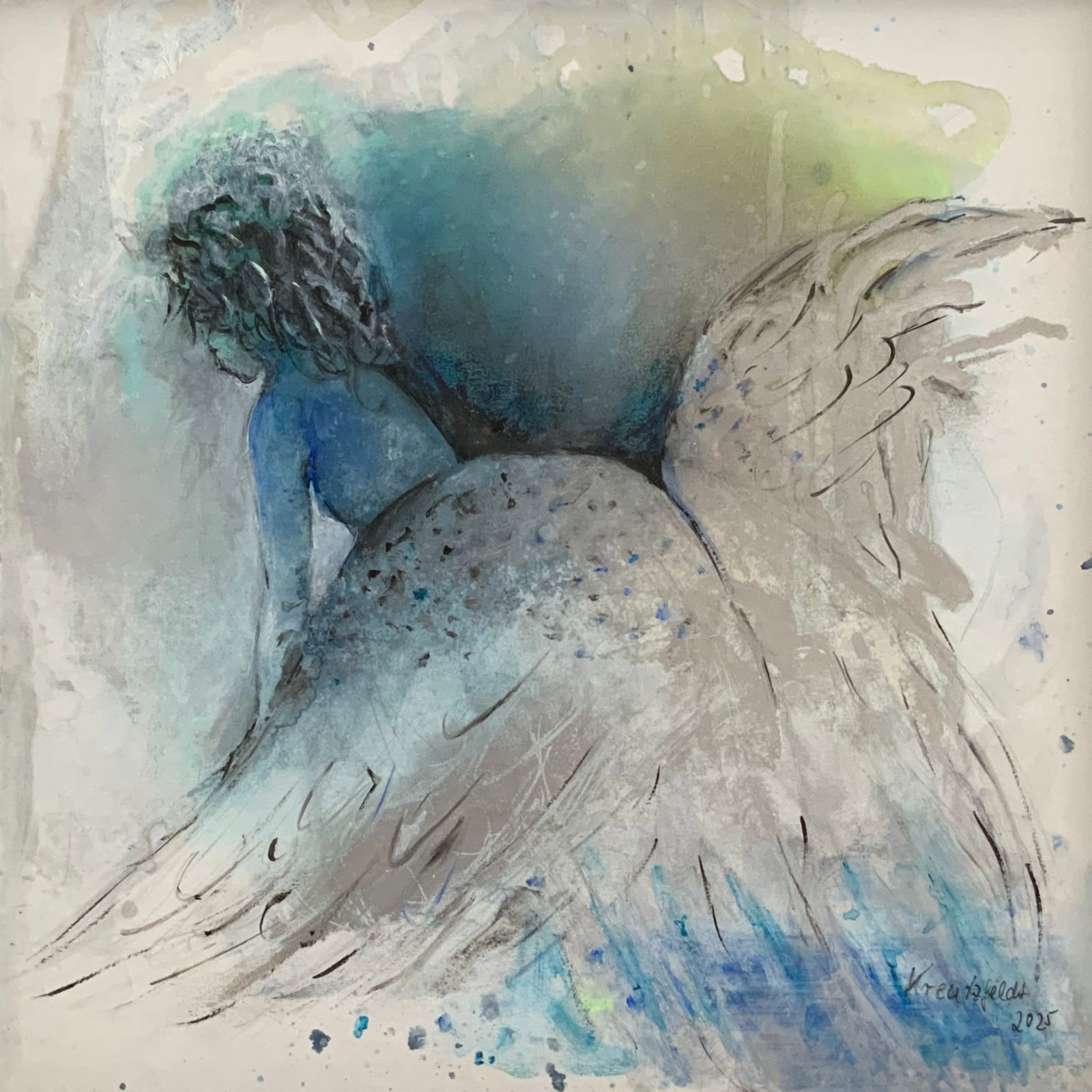 Frau mit Wolf, 2023, 50 x 60 cm